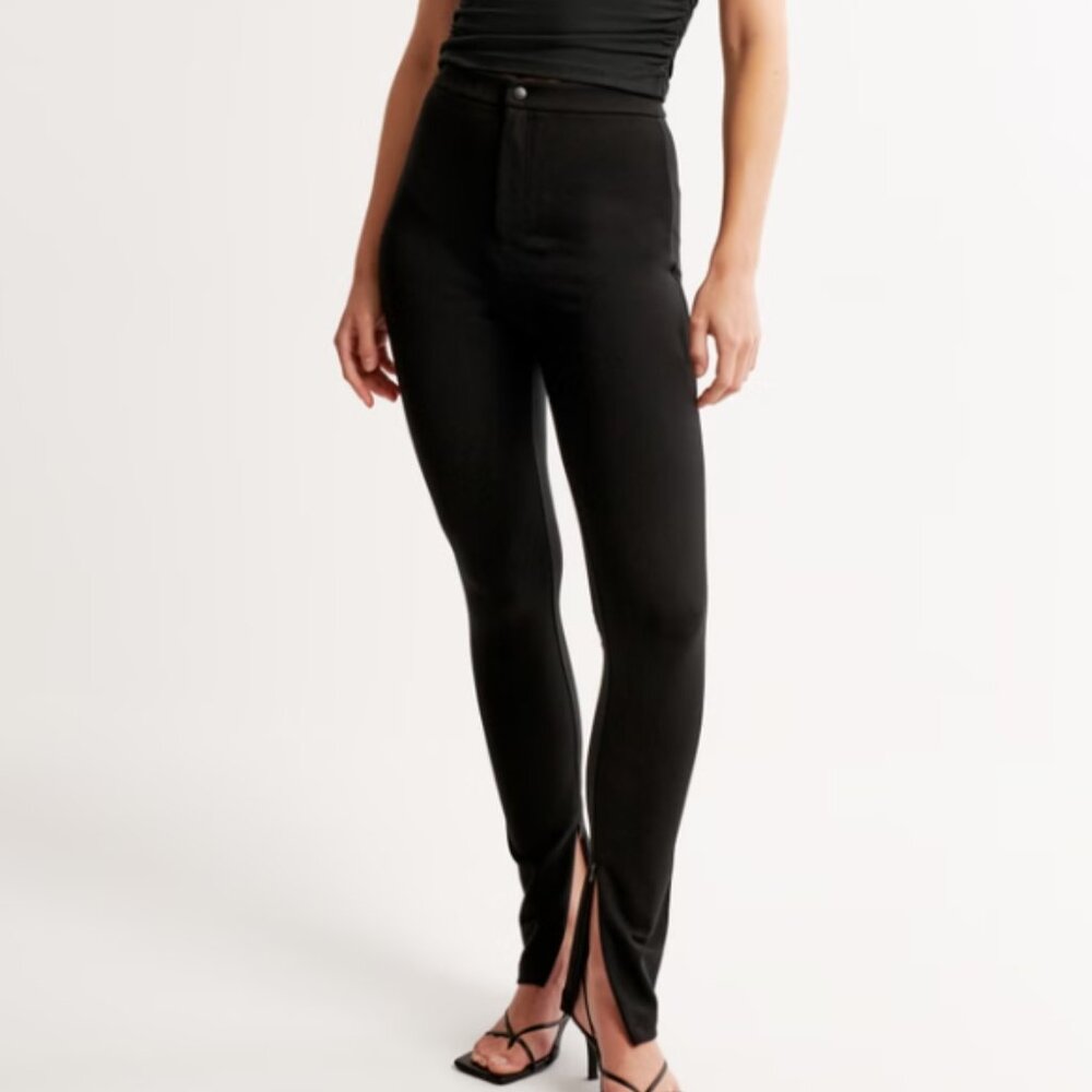 NEW Abercrombie Ponte Skinny Zip Legging black high rise leggings size LARGE